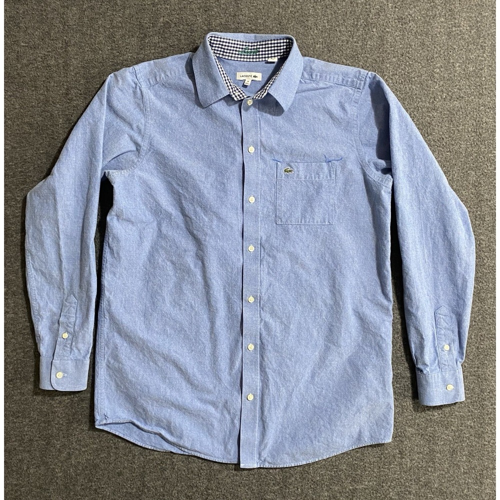 Lacoste Mens Shirt Button Up Long Sleeve Light Blue Size 16